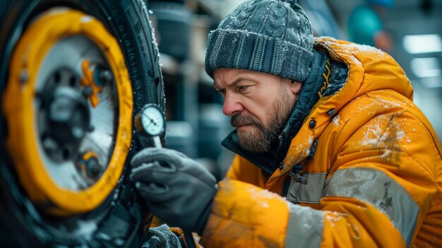 auto-mechanic-checking-tire-pressure-winter-workshop